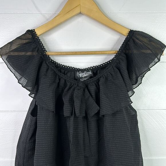 HYPNOTIZED Black Polyester Semi Sheer Sleeves Empire Waist Blouse Top Size Small - Picture 5 of 7